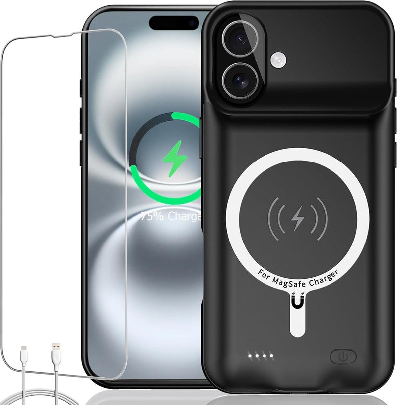 KCKEBLM Battery Case iPhone 16 Plus, Upgraded 12000mAh Rechargeable Portable Extended Battery Pack Supported Qi Wireless Charging Case Compatible with iPhone 16 Plus (6.7 inch) Charger Case Power Bank (Black) - Image 1